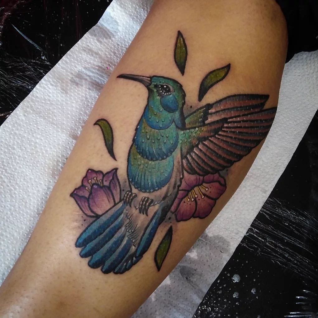 Hummingbird Tattoo on Calf