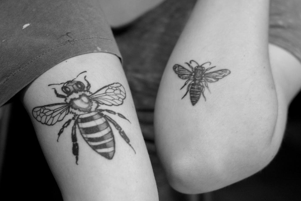 Bee Tattoo on Elbow and Arm