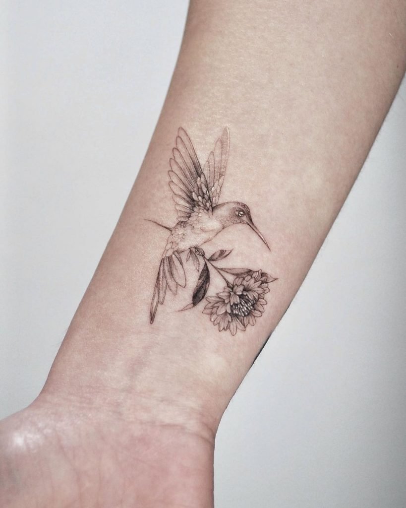minimalist hummingbird tattoo